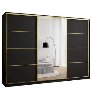 WYPRZEDAŻ Czarna trzydrzwiowa szafa przesuwna 280 cm do sypialni GOLD NEW