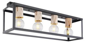 Czarna lampa sufitowa wisząca 4-punktowa do salonu RETRO drewno stal