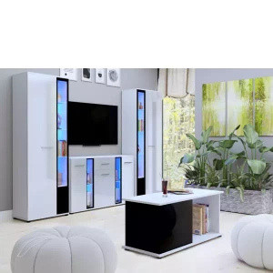 WYPRZEDAŻ Meblościanka z ławą biały połysk CUBE XL