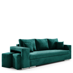 Welurowa sofa z funkcją spania z pufami LARA