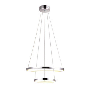 Srebrna lampa wisząca LED okrągła 50 cm do salonu LUNE metal