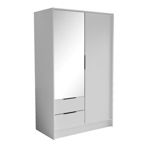 Biała dwudrzwiowa szafa z lustrem 102 cm z szufladami NUBIA