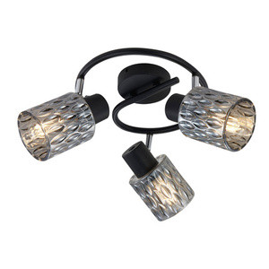 Czarna lampa sufitowa spirala z kloszem dymionym 3-płomienna BILL
