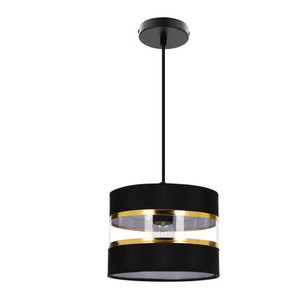 Czarna lampa wisząca z abażurem czarno-złotym do salonu PANDY E27