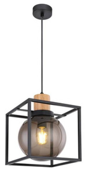 Czarna lampa wisząca z kloszem szklanym do salonu RETRO metalowa