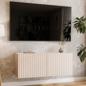 Wisząca szafka RTV 100 cm ryflowana z półkami do salonu LORI kaszmir