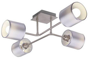 Srebrna lampa sufitowa 4-punktowa do salonu SAX tkaninowy abażur