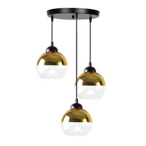 Czarna lampa wisząca talerz do salonu Contessa złoty klosz 3-punktowa