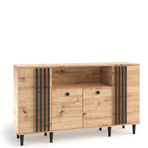 Komoda 160 cm na nóżkach do salonu LERON czterodrzwiowa dąb artisan