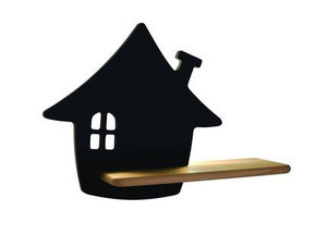 Czarny kinkiet ścienny LED z półką do pokoju dziecka IQ Kids House drewno MDF