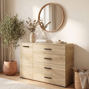 Komoda dwudrzwiowa 120 cm do salonu z szufladami FIORA dąb sonoma