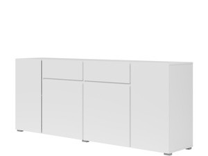 Komoda 195 cm z szufladami i półkami do salonu ASYMETRIC biała
