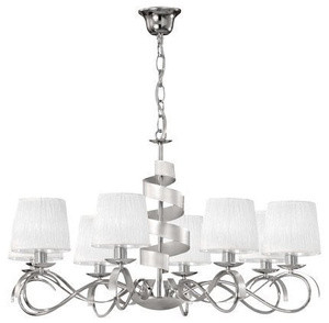 Srebrno-biały żyrandol wiszący 8xE14 do salonu DECANIS metal-tkanina