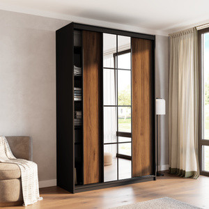 Wysoka szafa przesuwna z lustrem 150 cm do sypialni EDGE MAX orzech
