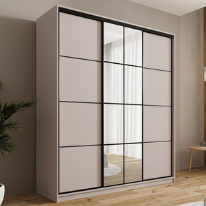 WYPRZEDAŻ Beżowa szafa przesuwna z lustrem 180 cm do sypialni EDGE