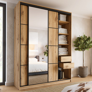 WYPRZEDAŻ Pojemna szafa przesuwna z lustrem 180 cm LOFT MAX dąb wotan