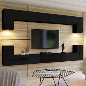 Nowoczesna meblościanka do salonu czarny połysk 350 cm PREMIUM