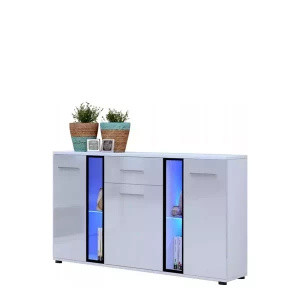 WYPRZEDAŻ Nowoczesna Komoda do salonu 140 cm biały połysk CUBE