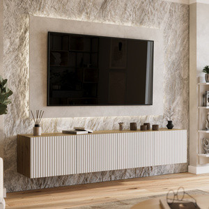 Wisząca szafka rtv 200 cm ryflowana LORI do salonu z półkami