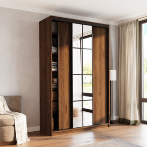 Wysoka szafa przesuwna z lustrem 150 cm do sypialni EDGE MAX orzech