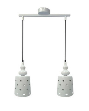 Biała lampa wisząca sufitowa 2-punktowa do salonu HAMP metal