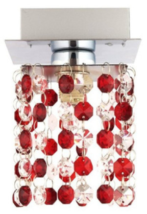 Chromowo-czerwona lampa sufitowa z kryształkami do salonu Classic