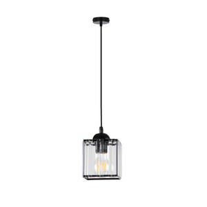 Czarna lampa wisząca z kloszem i kryształami do salonu GLASSIA
