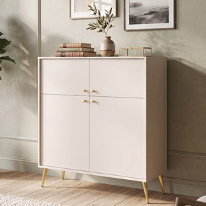 Komoda czterodrzwiowa do salonu z półkami ROSEA 105 cm beż piaskowy