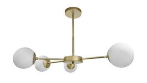 Złota biała lampa wisząca sufitowa 4-punktowa do salonu MATI metal szkło