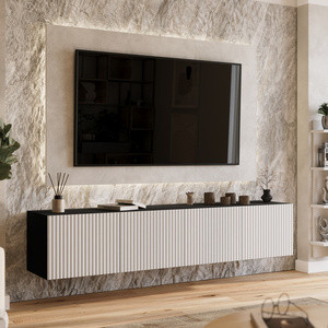 Szafka RTV 200 cm wisząca do salonu LORI z półkami ryflowana