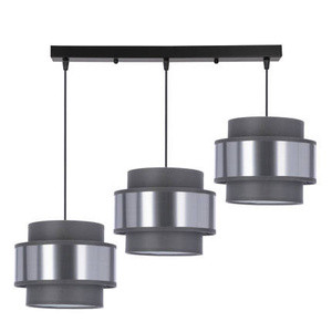 Szaro-srebrna lampa wisząca 3-punktowa do salonu HARE abażur tkanina