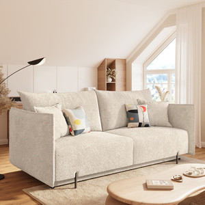 Sofa do salonu z funkcją spania i pojemnikiem na pościel kremowa CALMO