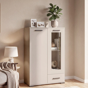Komoda 80 cm z witryną do salonu wysoka dwudrzwiowa FIORA