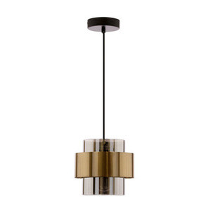 Czarna złota lampa wisząca z kloszem dymionym do salonu SPIEGA metal szkło