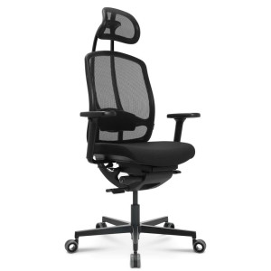 Wagner AluMedic BLACK EDITION Bürostuhl mit Dondola Sitzgelenk, Design-Loch Rollen, Kopfstütze und Armlehnen (3-fach verstellbar) - All in Black! GERMAN DESIGN AWARD WINNER 2025