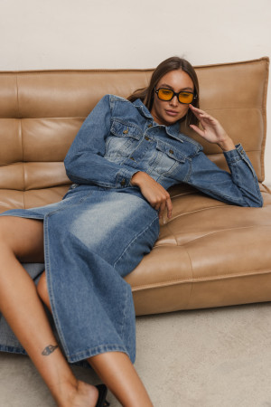 Amber Długa Sukienka Jeansowa Blue
