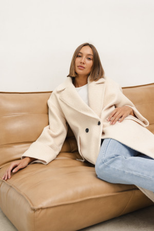 Daniel Płaszcz Wełniany Boucle Cream