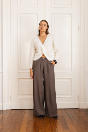 Oxford Spodnie Wide Leg Chocolate