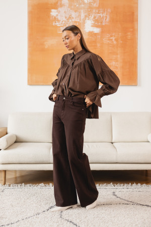 RD9091 Spodnie Jeansowe Wide Leg Brąz