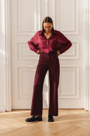 RD9091 Spodnie Jeansowe Wide Leg Bordo
