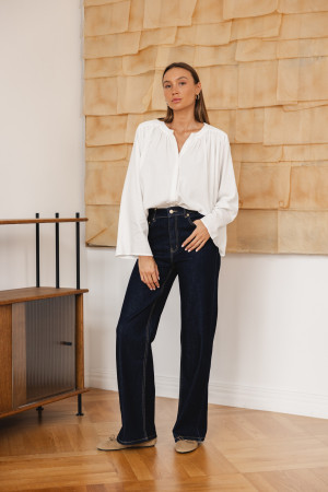 W3368 Spodnie Jeansowe Wide Leg High Weist Dark Blue