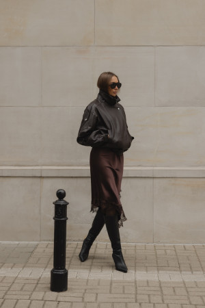 Lia Spódnica Satynowa Z koronką Brązowa