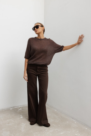 8066 Spodnie Jeansowe Wide Leg Brąz