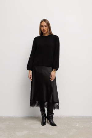 Sylvia Spódnica Satynowa Z Koronką Czarna