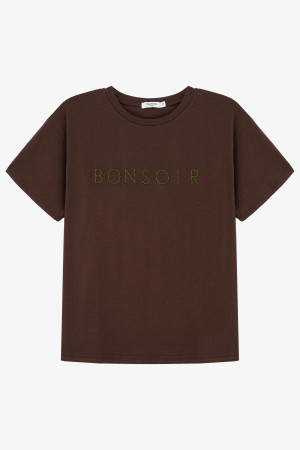 Bonsoir T-shirt Z Nadrukiem Brązowy