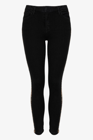 F220 Spodnie Jeansowe Z Lampasem Super Skinny Czarne