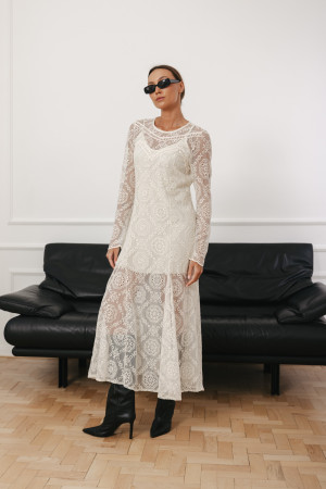 Cheri Sukienka Koronkowa Midi Cream