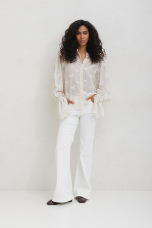Q194 Spodnie Jeansowe Flare White