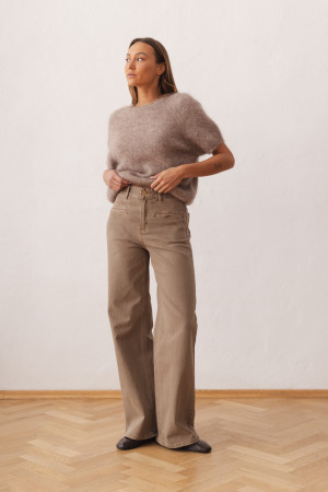 H5068 Spodnie Jeansowe Wide Leg Taupe