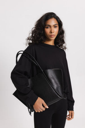 Skórzana Torebka Shopper Czarna